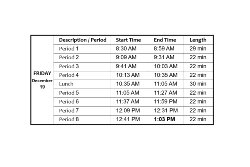 Picture of bell schedule for the day